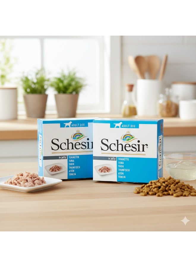 شيزير (Schesir) للكلاب البالغة - عبوة من قطعتين 🐾 - التونة في الجيلي - مكونات طبيعية 100% - 300 جم (2 علبة × 150 جم) ✨